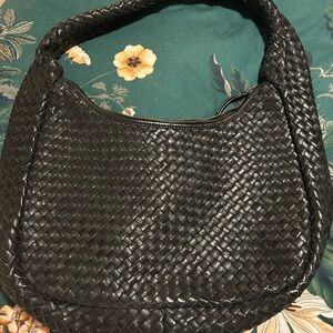 Elegant Black Woven Leather Hobo Bag